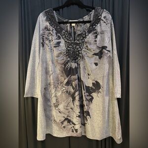 Energe Elegant Black and Gray Shimmer Blouse 2XL